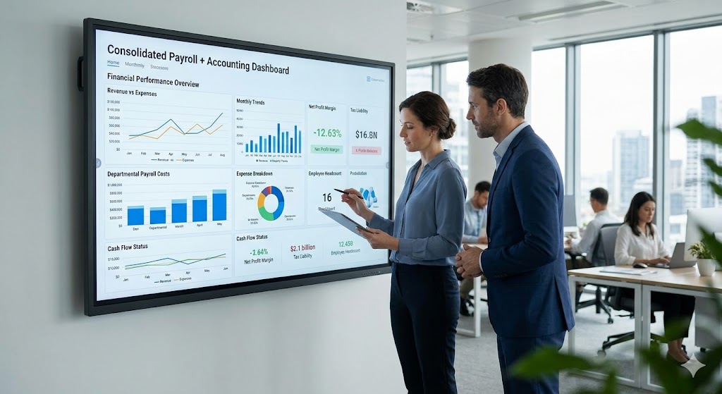 Consolidate payroll + accounting dashboard.